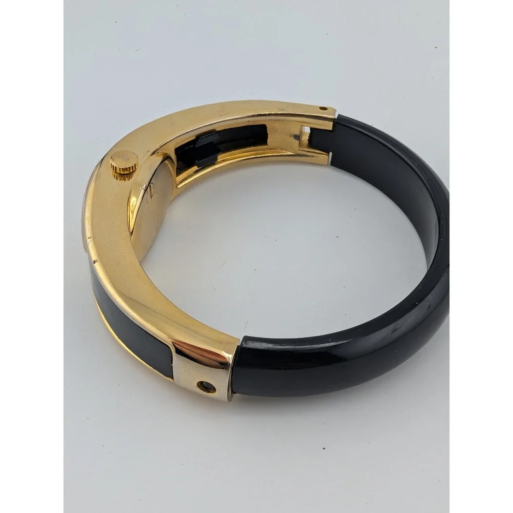 Vintage Women's Mechanical Black and Gold Cuff Band Watch- Working